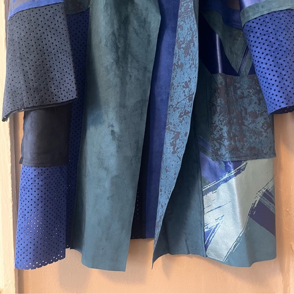 🌀🆕🎉🏷️ shades of blue abstract mixed media open over coat jacket - Picture 6 of 16